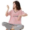 2024 Women's Summer Pajama Set: Pure Cotton, Short Sleeve, Long Pants - Lightweight and Casual for Indoors or Outdoors