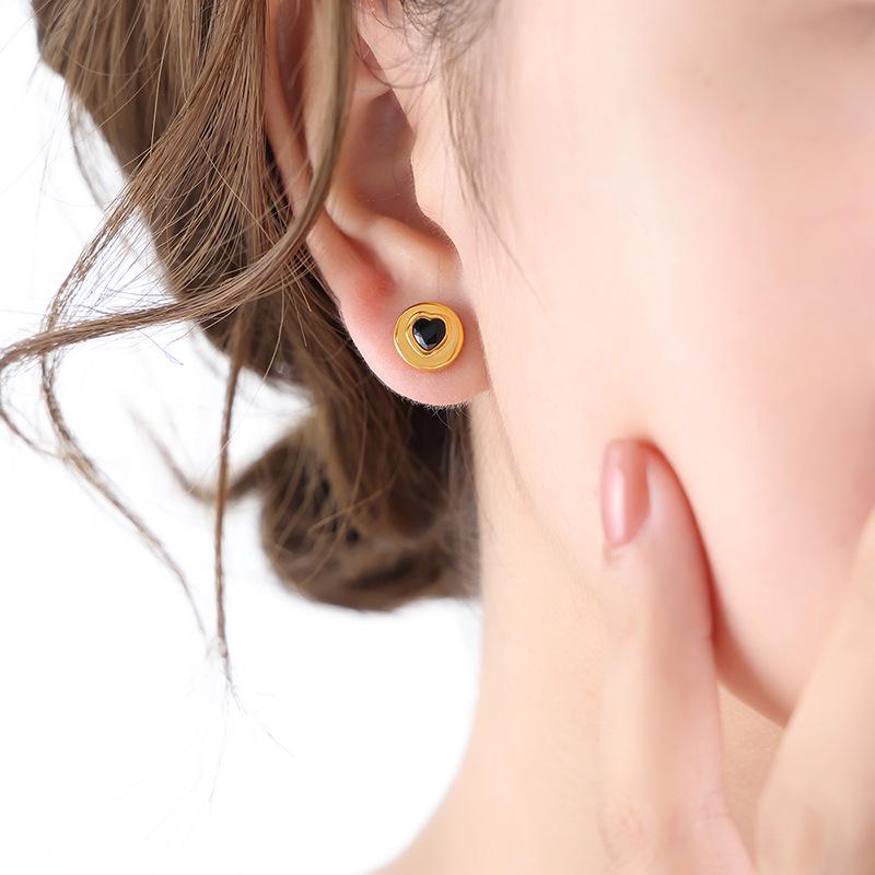 Summer White Zirconia Glass Stone 18k Gold Titanium Steel Earrings