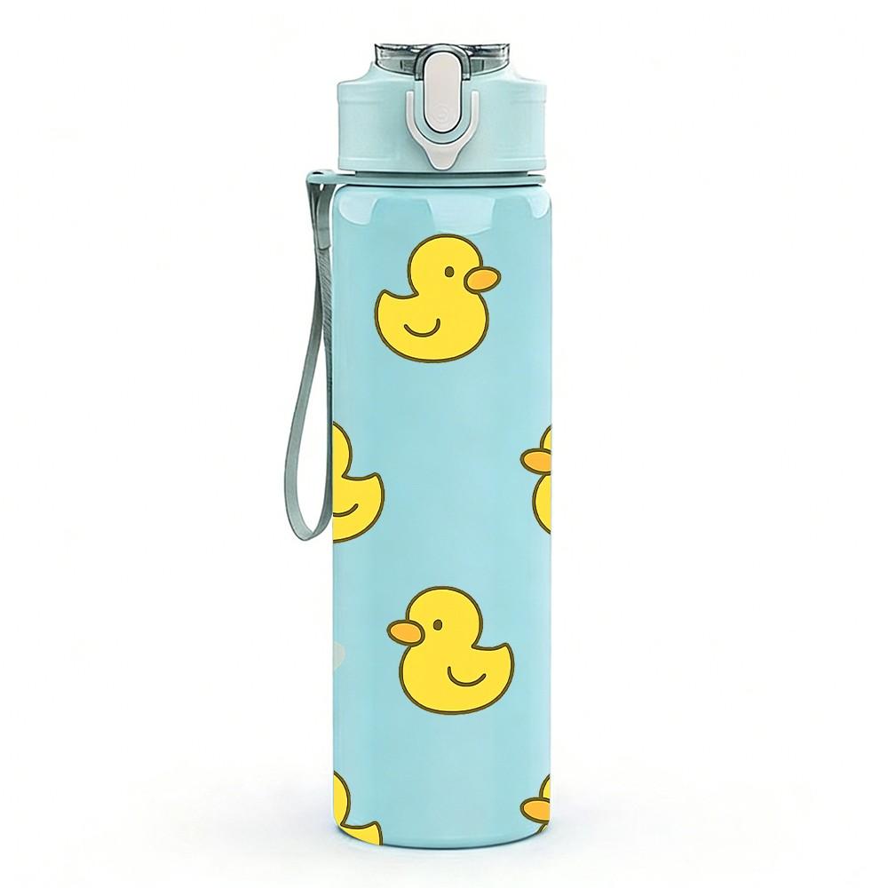 1PC Yellow Rubber Duck Pattern 750ml Color Plastic Sports Water Bottle Leakproof Flip Straw Lid Suitable for Sports Office Home Use