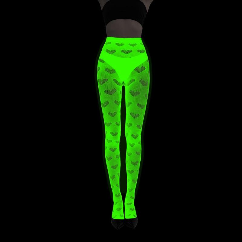 Fluorescent Pantyhose Luminous Fishnet Socks Green Light Sexy Tattoo Lace Body Jacquard Lace Hollow Socks