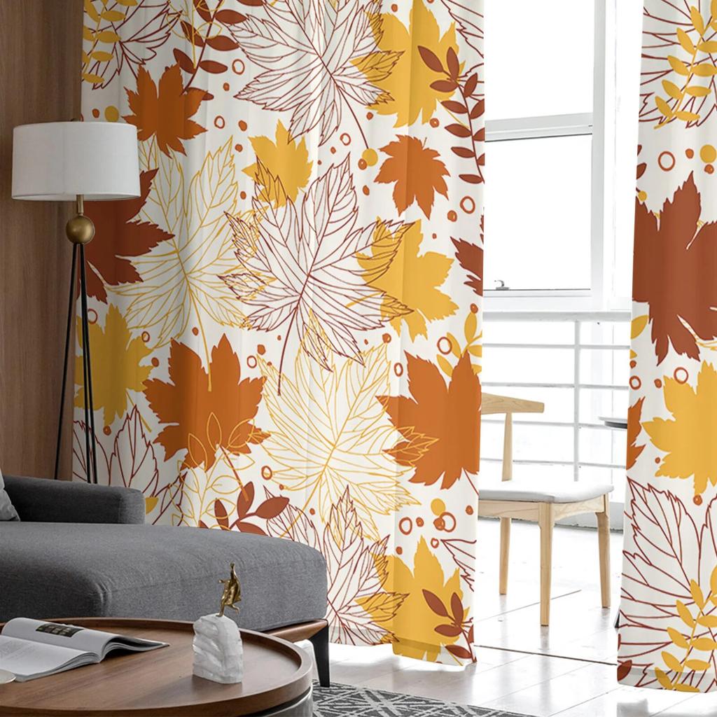 Jesienne Zasłony Tiulowe z Teksturą Liścia Klonu do Salonu Przezroczysta Zasłona do Sypialni Rolety Świąteczne Zasłony Woalowe