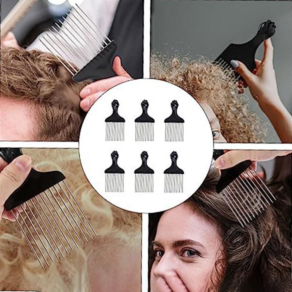 Szerokie zęby w kształcie pięści, czarna rączka, Afro, grzebień do włosów, metalowy grzebień salonowy, wybierz metalowe zęby do kręconych włosów