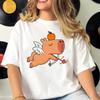 Summer Round Neck Cartoon Capybara Pattern Printed Top Fashionable Casual Pure Cotton Short Sleeved Women's T-shirts