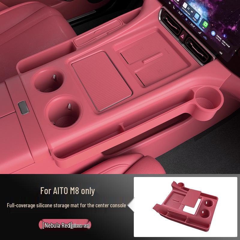 

25 AITO M8 Center Console Phone Pocket with Dual Cup Holders - Wear-Resistant, Dustproof, Anti-Slip Storage. Standard