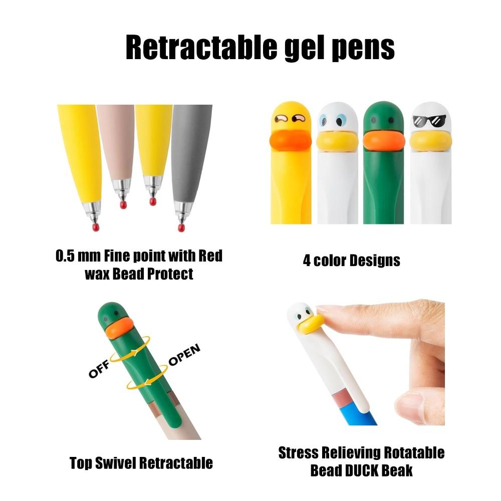 Duck Pens - Stress Relief Pen Cute Retractable Gel Pen 0.5mm Black Ink Writing Pen Perfect Party Gift for Students, Teachers