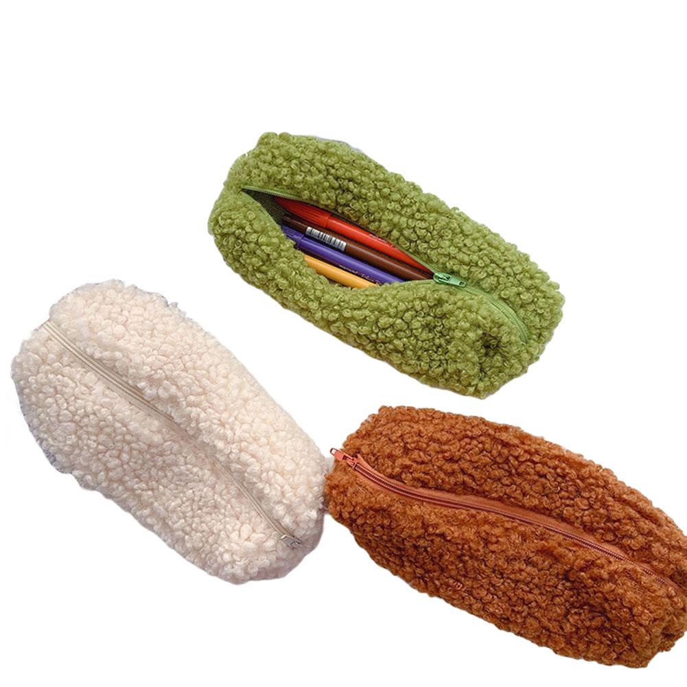 Astuccio in lana d'agnello Astuccio per penne Astuccio in peluche con cerniera Kawaii Astuccio per trucco cosmetico Astuccio per matite per cancelleria per ufficio scolastico YSX