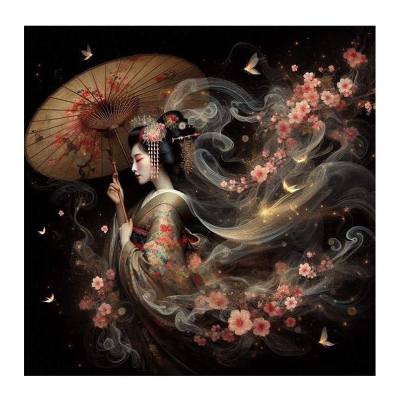 

Наборы для алмазной живописи, вышивка крестом, японская женщина, 5D, сделай сам, алмазная вышивка, портрет, стразы, полная мозаика, декор для дома Round 50x50cm