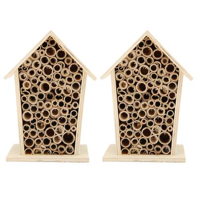 2PCS Wooden Bee House Wood Bee Room Hotel Shelter Nests Box for Garden Decoration