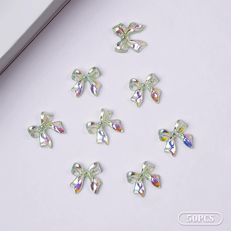 50 Stück Auroras Schleife 3D Nail Art Dekoration Harz Nagelanhänger Jelly Farbe Glitzer Nagelband Schleifen Schmetterling DIY Maniküre Salon