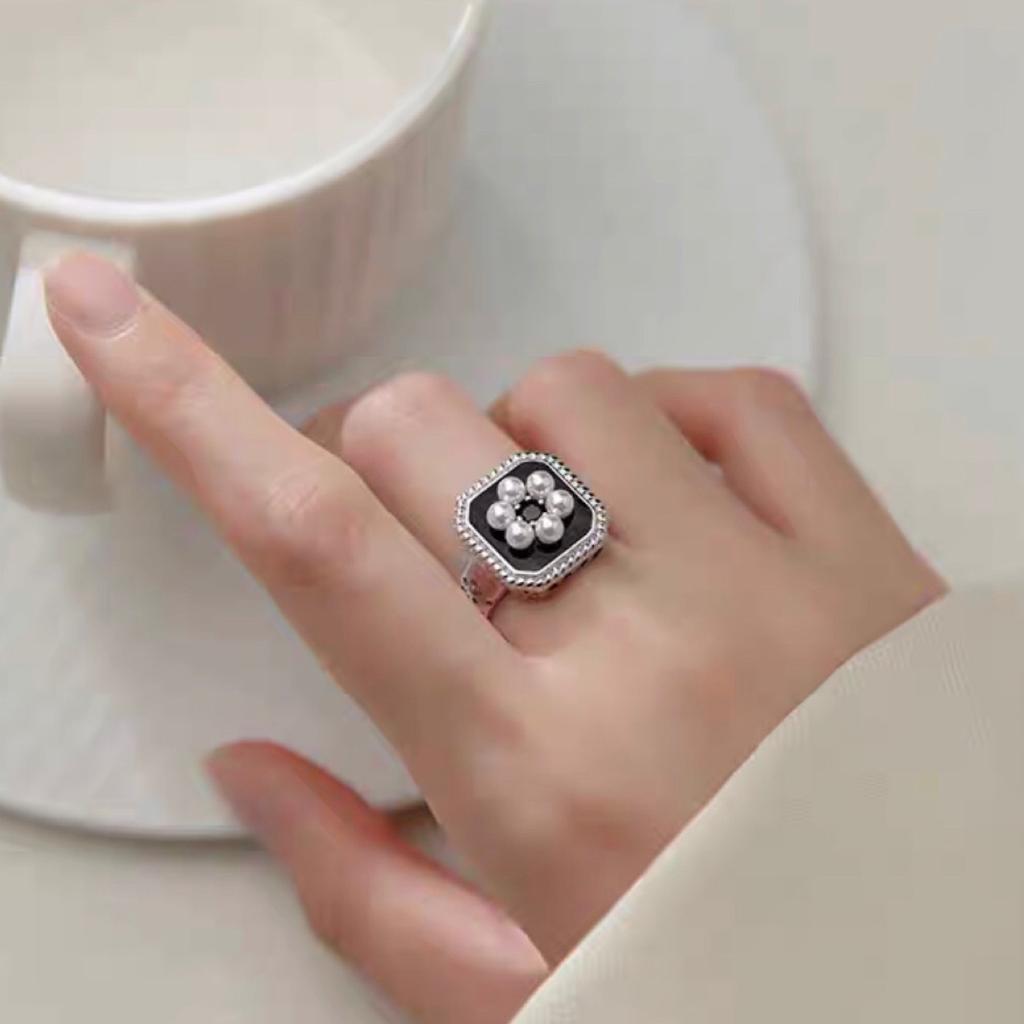 925 Silver Adjustable Rings For Women Flower Black Luxury Jewelry Vintage Wedding Accessories Jewellery Argent 925