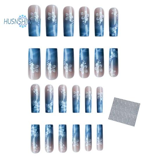 

1 комплект накладных ногтей, съемная квадратная головка, длительное нажатие на ногти с желейным клеем, накладные ногти синий