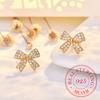 925 Sterling Silver Jewelry Luxury Crystal Bowknot Butterfly Stud Earrings for Women Wedding Party Jewelry for Girls Friend Gift