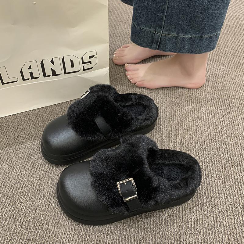 Women's Baotou plush slippers padded warm winter thick bottom heightened home slippers casual walking indoor shoes snow cotton slippers