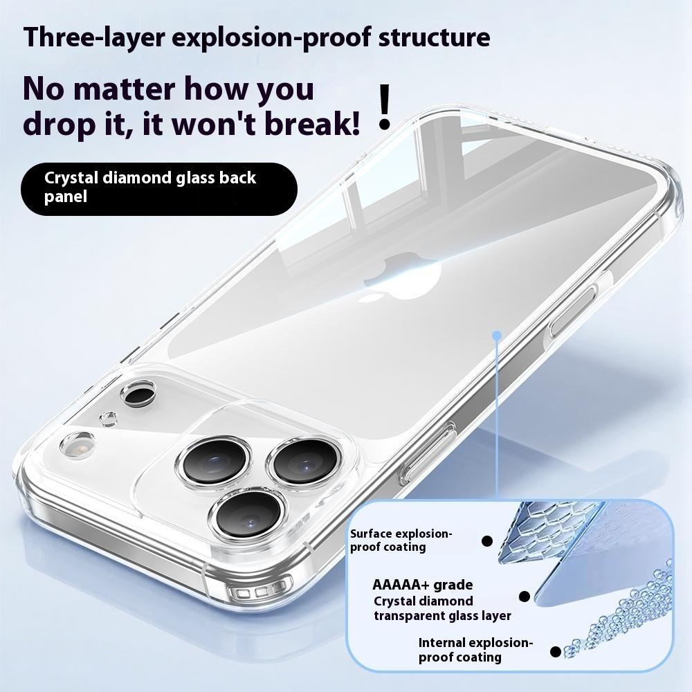 For iPhone 17 Pro Max Deksel Luftpute TPU+Glass Bakside Støtsikkert Telefondeksel