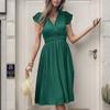 Summer Women's Pleated Short-sleeved Solid Color Dress