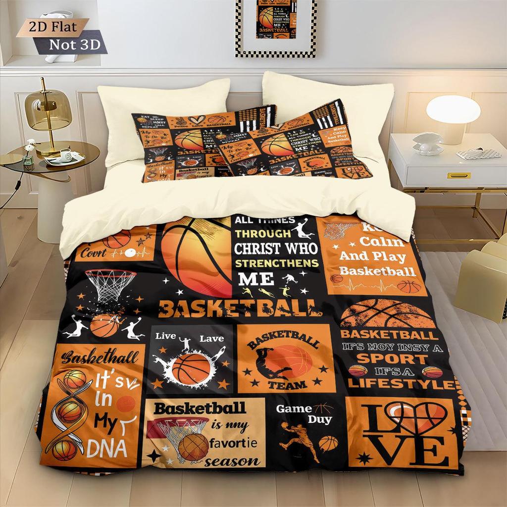 Basketballplatz Sportdruck 3-teiliges Bettwäscheset: Bettbezug & Kissenbezüge