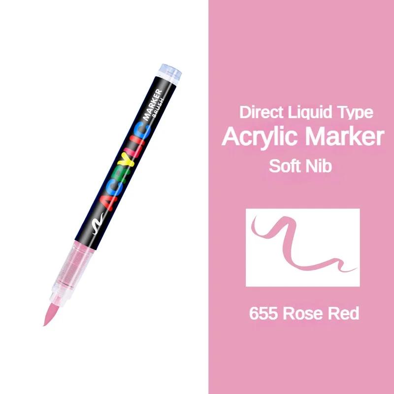 GUANGNA 16 Colors Direct-liquid Acrylic Marker Pen Waterproof Pen Soft Brush Nib for Glass Stone Metal Art Supplies Stationery