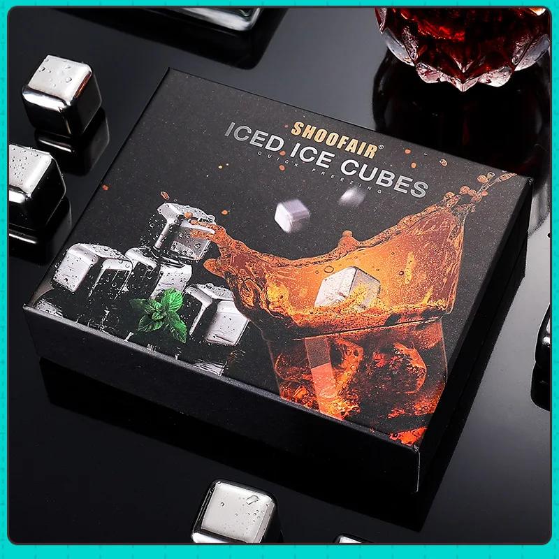 304 Stainless Steel Ice Cubes Set Party Bar Tools Whiskey Chilling Stones Clip Quick-Frozen Beer Cooler Reusable Chilling Stone