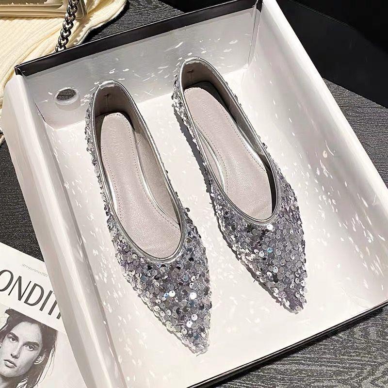 Summer Ladies Footwear Sequins Pointed Toe Women's Flat Shoes Quick Delivery Y2k 39 Comfortable Elegant Dress Shoe On Promotion