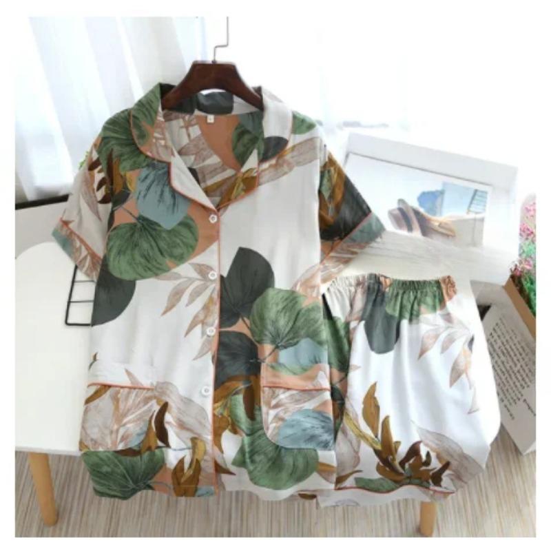 Summer New Ladies Viscose Pajama Set Short-sleeved Shorts Thin Section Home Service Loose Large Size Two Piece Set Plus Size