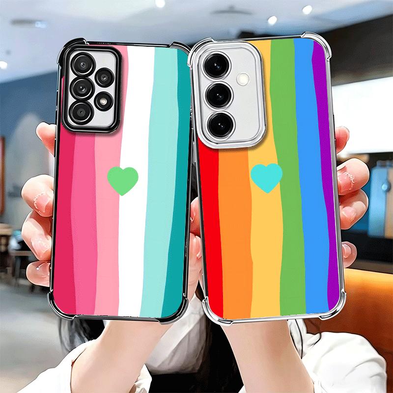 Rainbow Gradient Love Desgin Plating Phone Case For Samsung A17 A07 A37 A57 A16 A56 A15 A55 A14 A54 A13 A53 A26 A36 A25 A35 A24