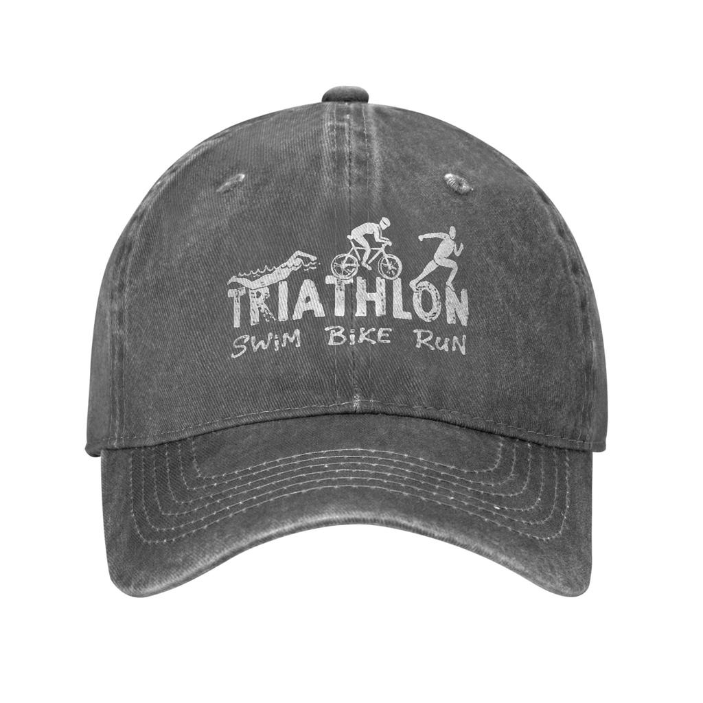 Triathlon Swim Bike Run Athlete Denim Fabric Cap Casual Baseball Caps Adjustable Hat Summer Unisex Baseball Hats