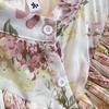 Romantic French Chiffon Print Ruffled Dress with Cinched Waist and Pleated Wide Hem