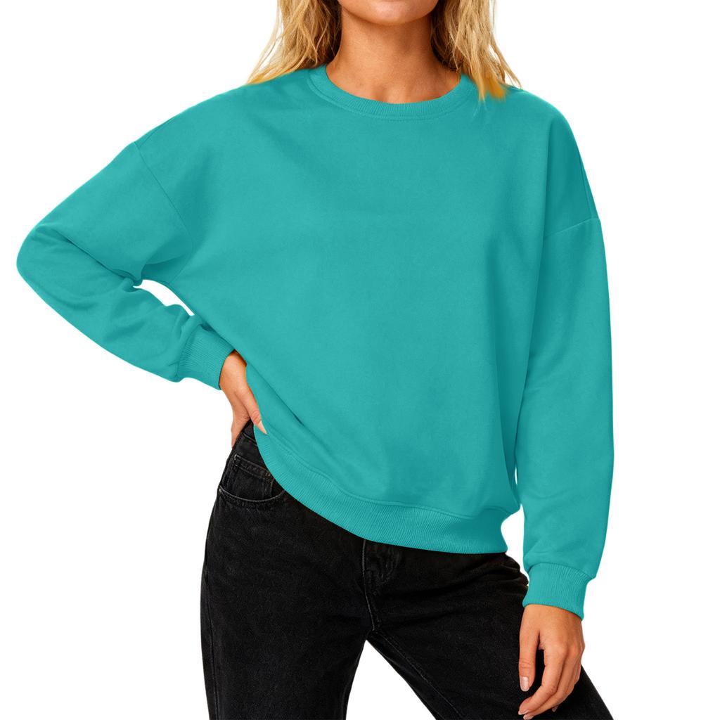 Women's Loose Comfortable Casual And Fashionable Round Neck Threaded Sleeves Solid Color Long Sleeved Sweatshirt