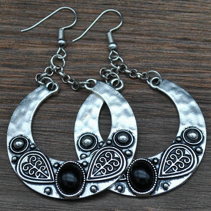 

Fashion Boho Big Drop Earrings For Women Jewelry Brinco Carved Vintage Tibetan Silver Bohemian Long Earrings boucle d’oreille чорний
