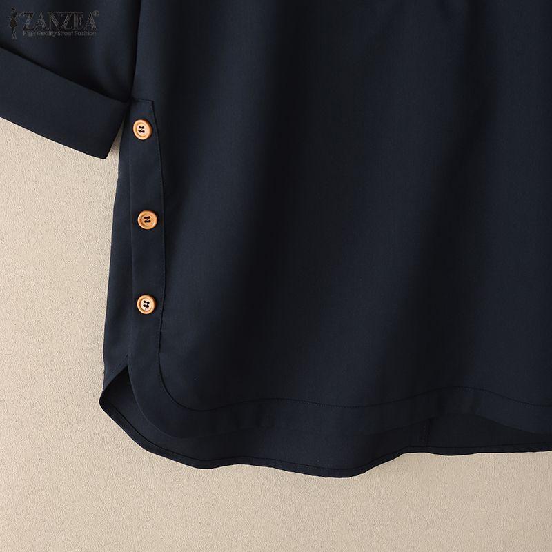 ZANZEA Women Solid Color Loose Casual 3/4 Sleeve Blouse