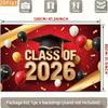 2D Class of 2026 Graduation Photography Backdrop Red Gold Balloon & Confetti Party Background