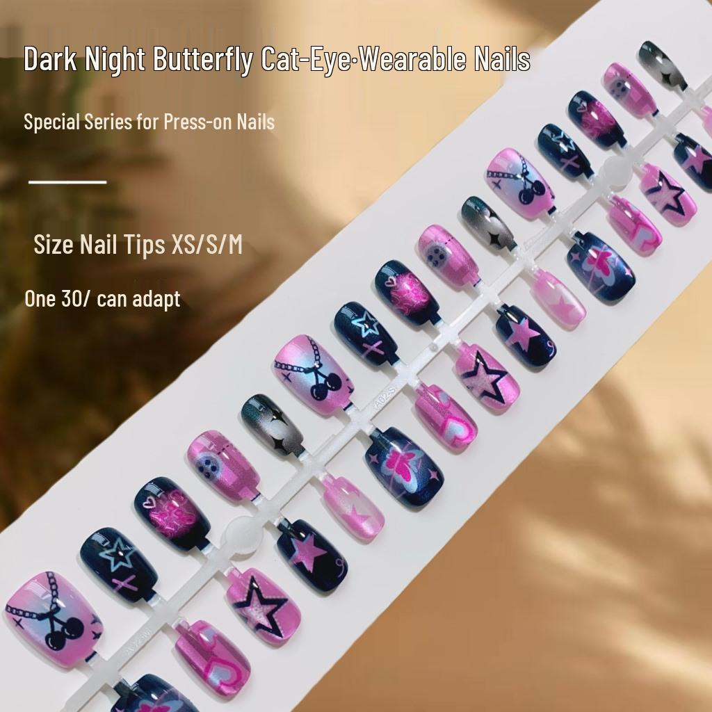 

Темно-ночные ногти «кошачий глаз» с бабочками: Пряный девичий стиль Искусство накладных ногтей