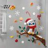 Creative Gift for Friends Cute Christmas Owl Window Sticker, Snowy Branch Candy Glass Decal, Waterproof Self Adhesive Seasonal Wall Art Xmas