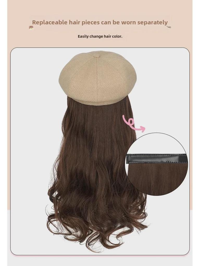 Women's Long Wavy Detachable Hat Wig – Full Head Natural-Look Curly Hair