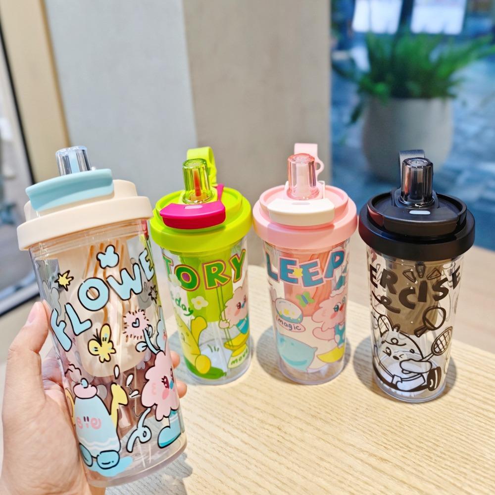 

Plastic Water Bottle Cartoon Prints Water Jugs Portable Travel Kettle чорний