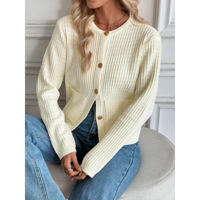Nový podzimní a zimní ležérní korejský styl kovový knoflíkový kardigan jednobarevný svetr bunda pro ženy