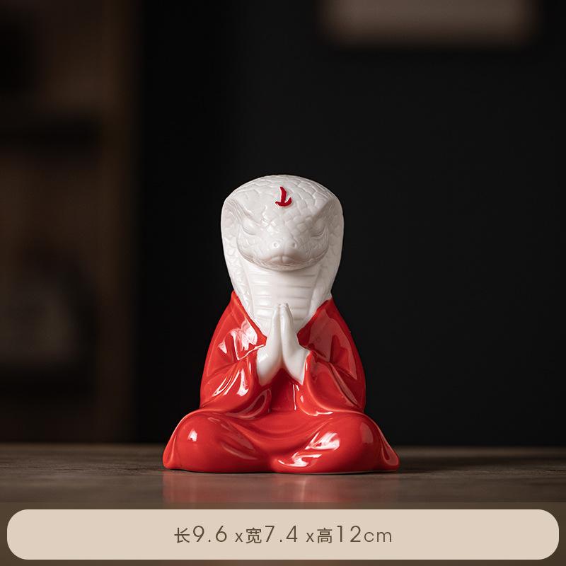 Zen Fortune Ceramic Tea Pet Zodiac Snake Statue Ornaments Animal Tea Figurine Wealth Sculpture Crafts Home Desktop Decoration