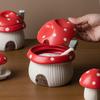 Ceramic Red Mushroom Seasoning Jar Set Kitchen Ceramic Salt Sugar Jar Soy Sauce Vinegar Bottle Home Ceramic Spice Box with Spoon