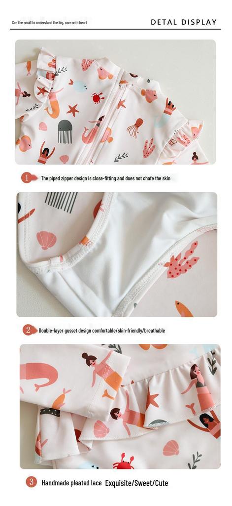 Baby Girl Long Sleeve Anti-Chlorine Quick Dry Swimsuit with Sun Protection and Cute Lace Details