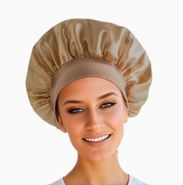 Shower Wide Brim Elastic Satin Hair Care Cap - Women's Sleep, Salon, and Shower Use