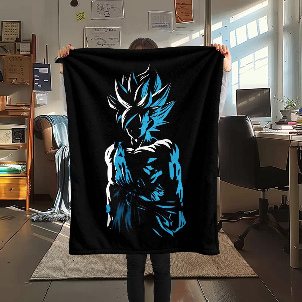 Dragon Ball Goku Pattern Flannel Blanket, High Quality Comfortable for All Seasons, Home Decor, Warmth and Comfort, Perfect for Gifts.