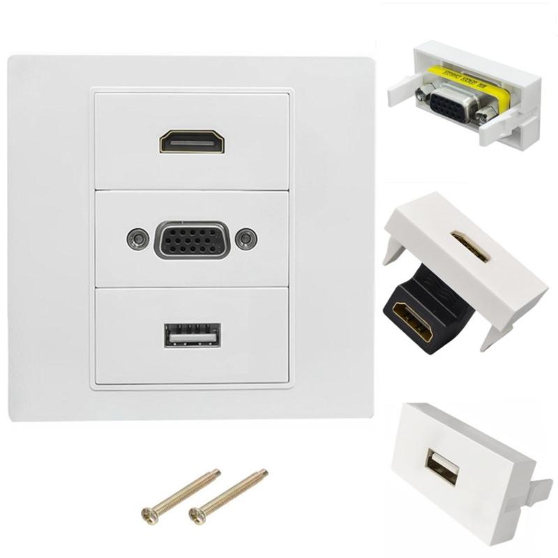 No Solder Direct Connecting VGA HDTV USB Wall Mount Panel 86mm Wall Outlet Video Socket for HDTV Video Audios Transmission
