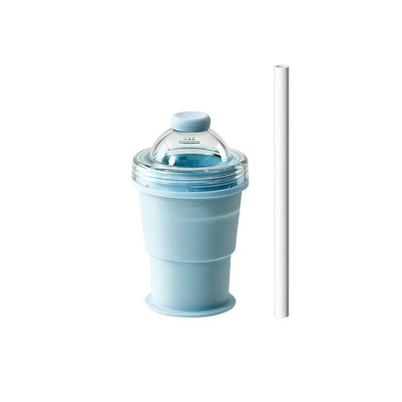 2 In 1 Foldable Silicone Ice Ball Maker Drinking Cup Build-in Straw Ice Ball Mold Travel Mug Portable for Juice &Cocktails Summer Kitchen Tools