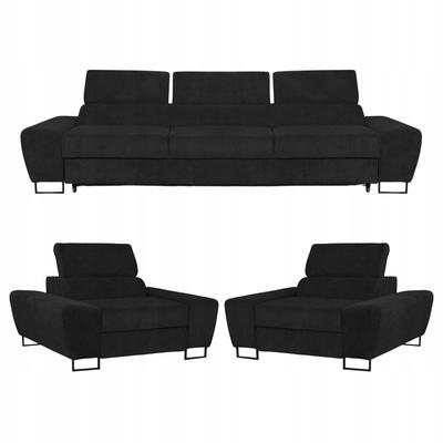 Living Room Relaxation Set Savio Sofa 3-seater Armchairs Black Family Furniture