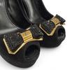 Great LOUIS VUITTON pumps LV Metal Ribbon Rhinestone Suede Leather black 35.5 Used