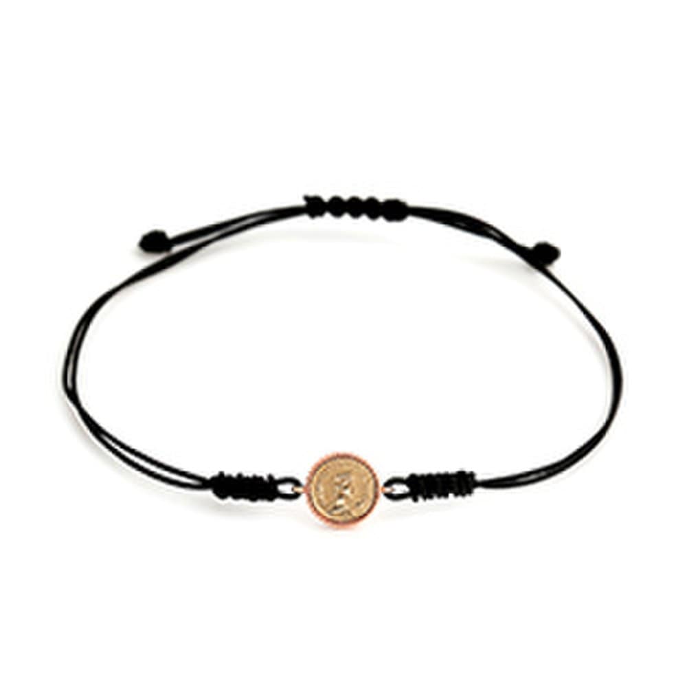 [Bnbgold] Bracelet Pièce Elizabeth 14K/18K Cordon de Soie Fil Noir Pnb35763