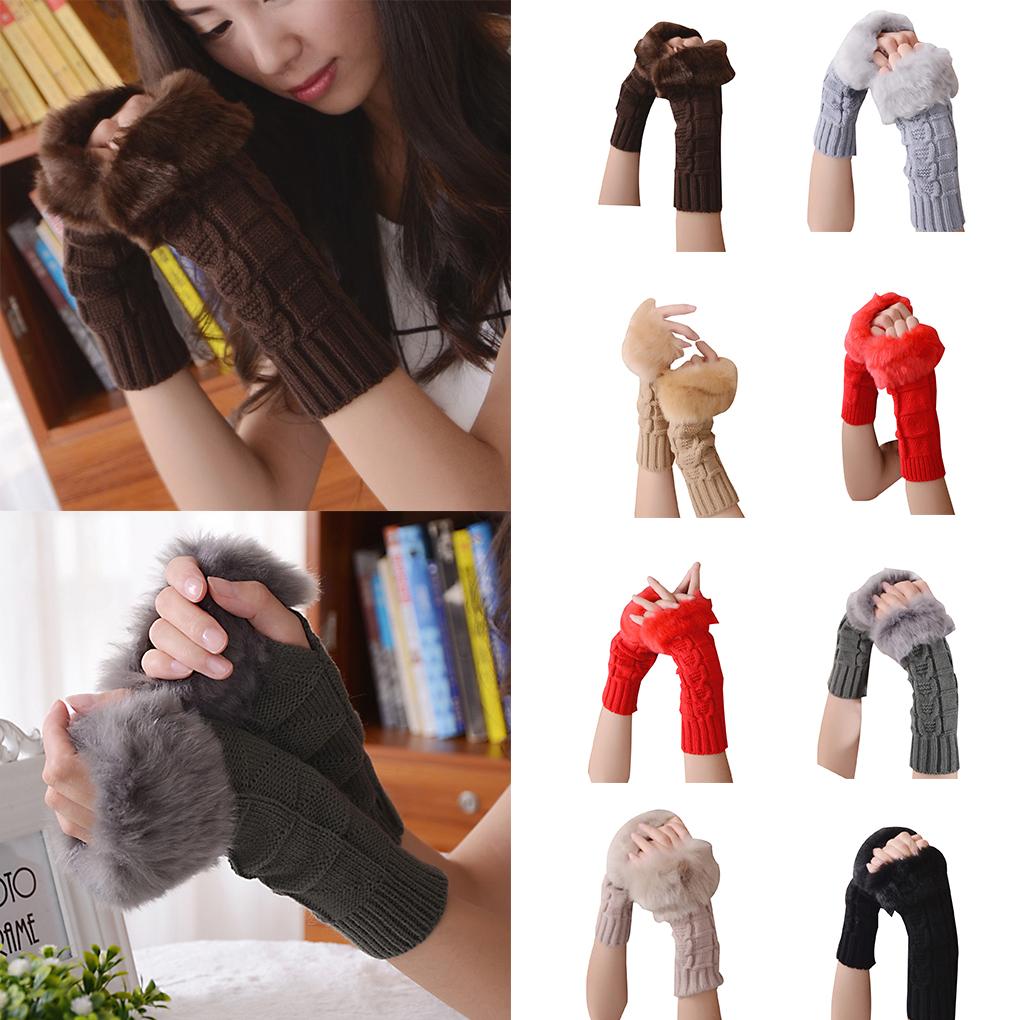 Women Girl Warm Winter Gloves Without Fingers Pompom Wrist Mittens Knit Wrist Warmer Female Fingerless Fuzzy Knitted Gloves