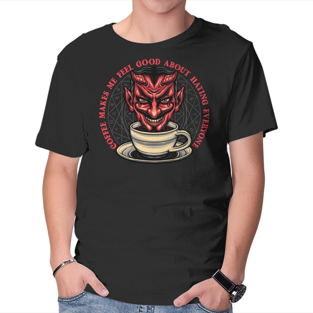 Unisex Crew Neck T-Shirt The Coffee Devil Graphic Short Sleeve Casual Tee XL