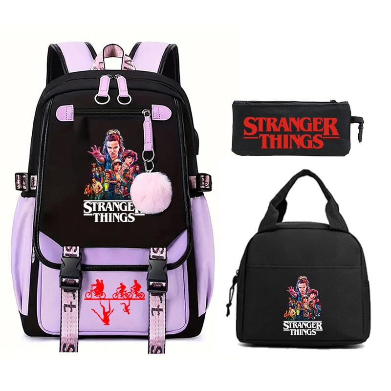 Trend Stranger Things Children'S Backpack Combination Three-Piece Male And Female Versatile Student School Bag