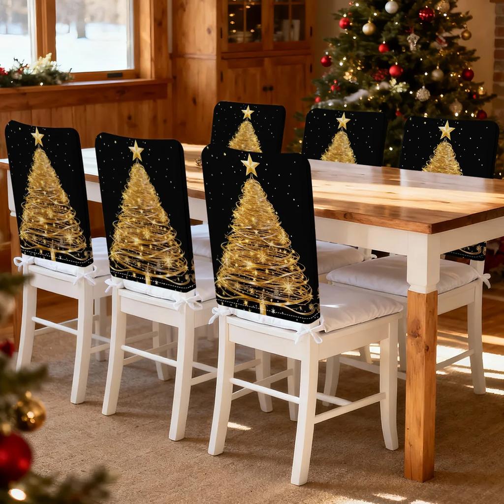 2/4/6pcs/set Black Gold Christmas Tree Chair Cover Table Decoration Dining Seat Chair Covers Dining Room Bar Party Banquate